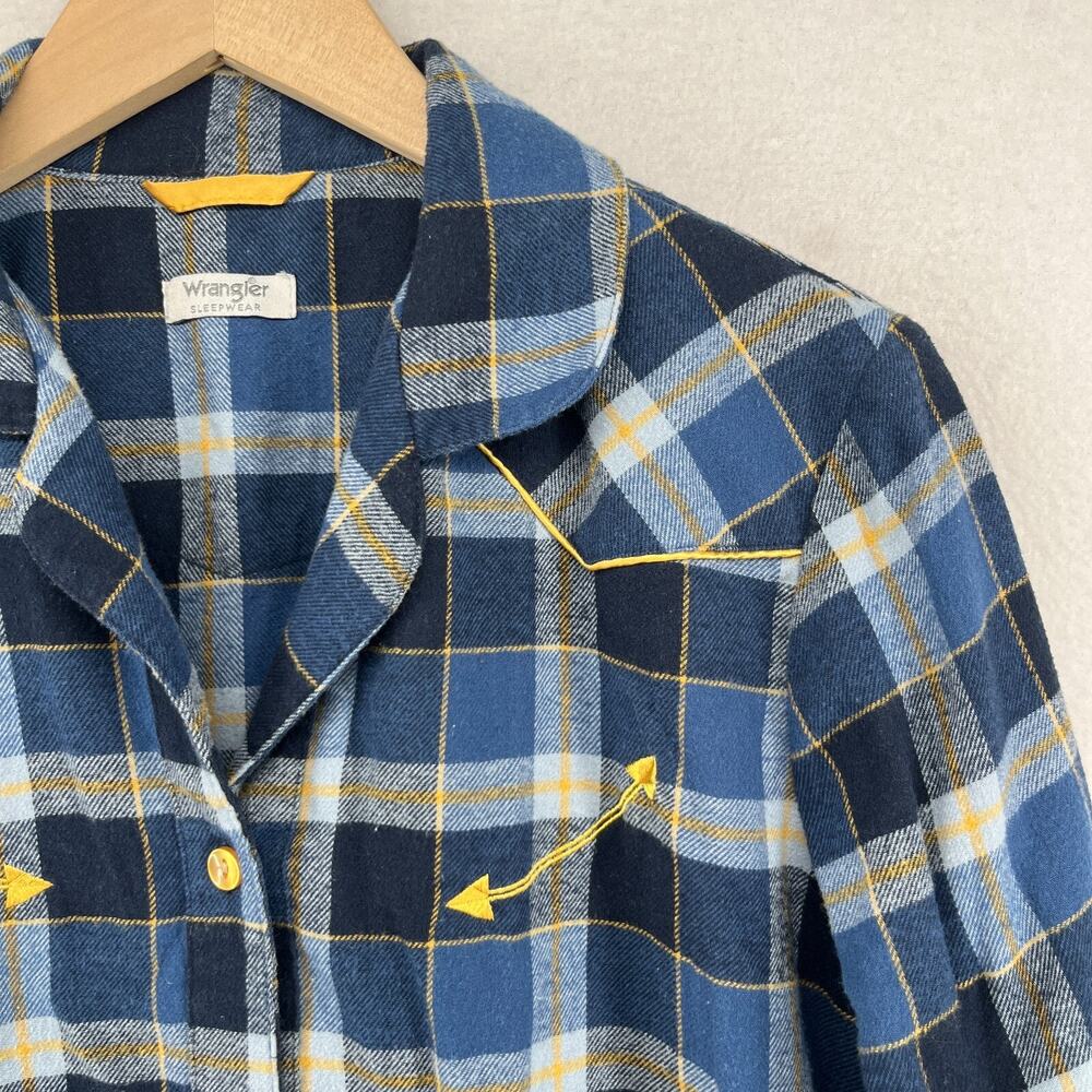 WRANGLER Sleep Shirt Womens M Flannel Nightgown Plaid Shirtdress Mid-length Blue - Picture 9 of 15